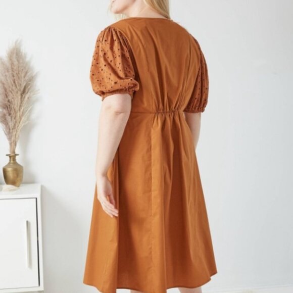 FINAL PRICE DROP Ava Viv Eyelet Sleeve Dress NW NWT‎ Brown Rust Orange Tan 4X - Picture 3 of 5